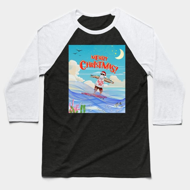 Santa Claus Surfer Baseball T-Shirt by Studio468